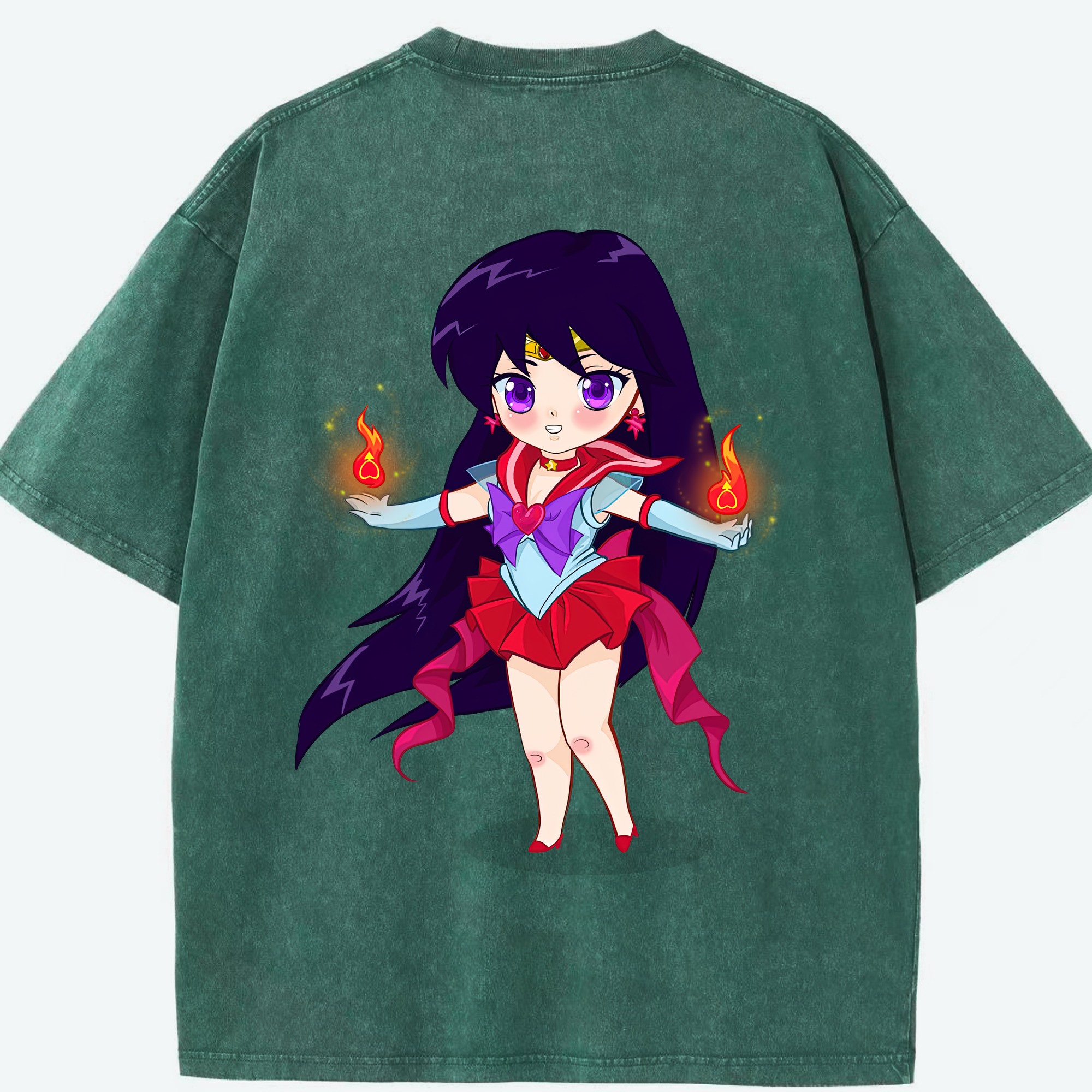 （画像用） 美少女戦士セーラームーン 火野レイ ひの レイ Sailor Moon Hino Rei （セーラーマーズ,Sailor Mars） 綿100% ヴィンテージ風 半袖Tシャツ（背面プリント）